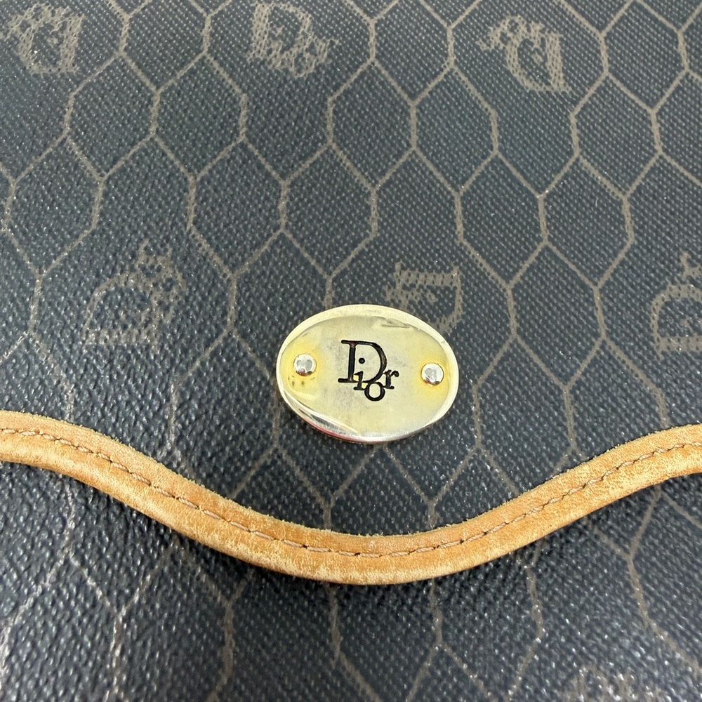 Christian Dior Honeycomb Canvas Shoulder Bag PVC Khaki Gold - Picture 3 of 10